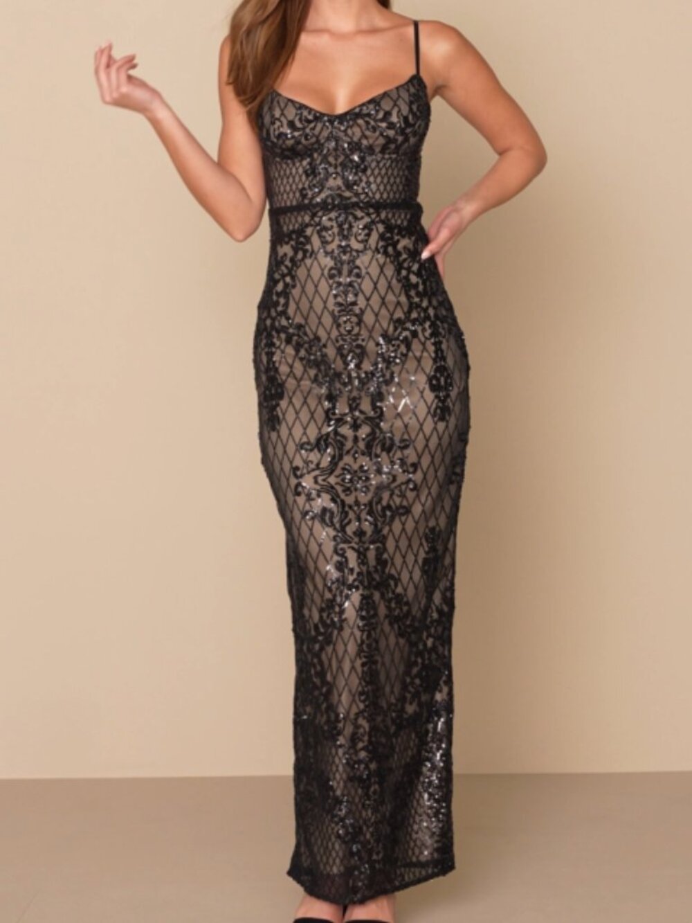 Nwt Lulus  Moonlit Love Black Sequin Sleeveless Maxi Dress Xs